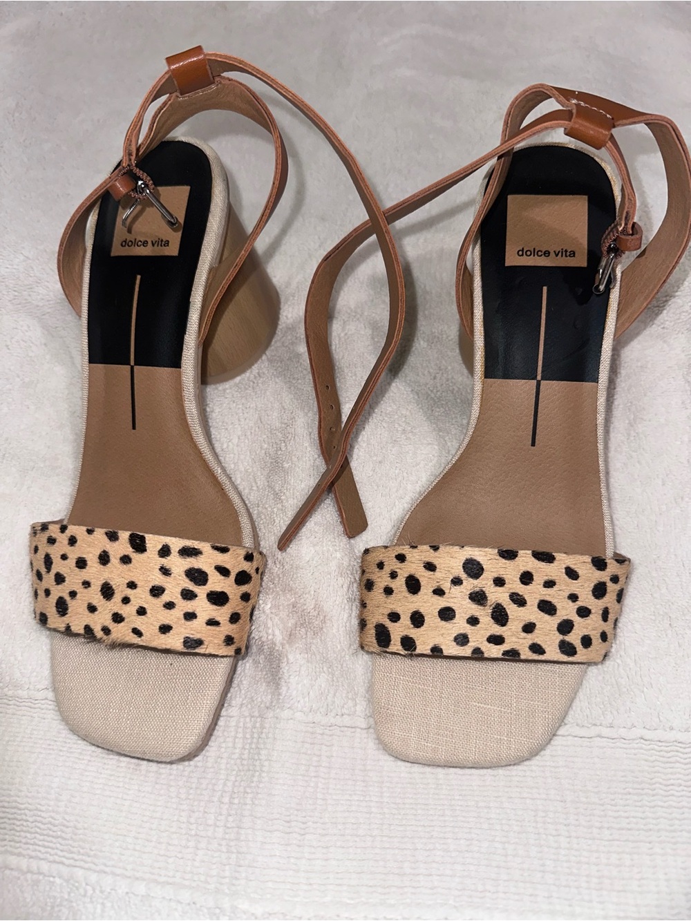 BRAND NEW. Dolce Vita Leopard Print Strap Block Heel Sandals